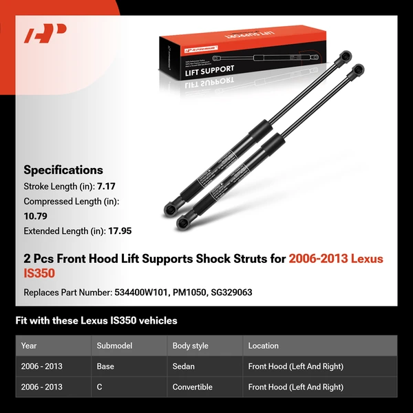 2 Pcs Front Hood Lift Supports Shock Struts for 2006-2013 Lexus IS350