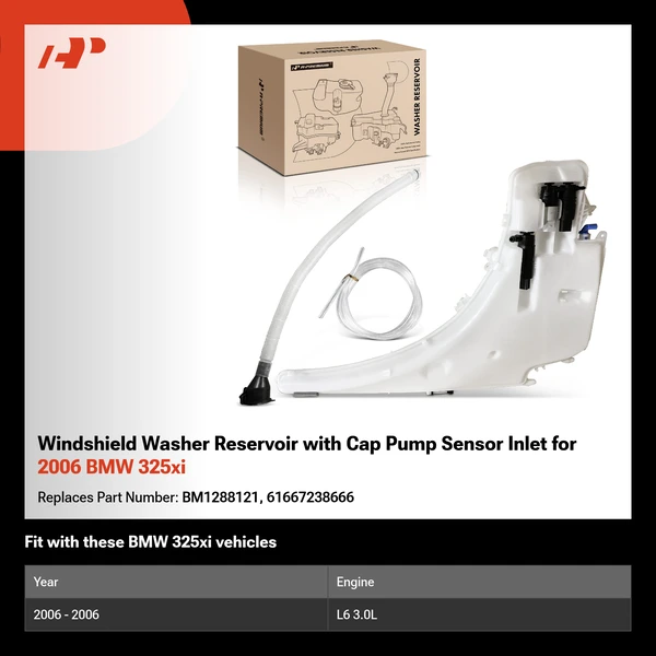 Windshield Washer Reservoir with Cap Pump Sensor Inlet for 2006 BMW 325xi