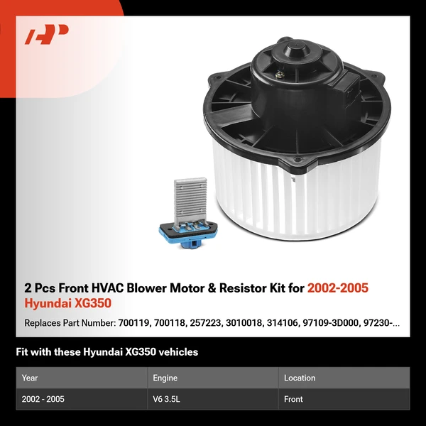 2 Pcs Front HVAC Blower Motor & Resistor Kit for 2002-2005 Hyundai XG350