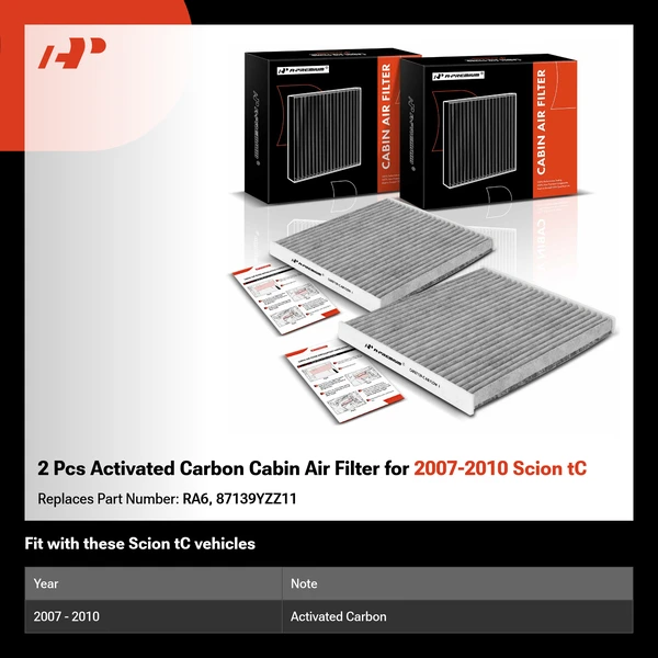 2 Pcs Activated Carbon Cabin Air Filter for 2007-2010 Scion tC