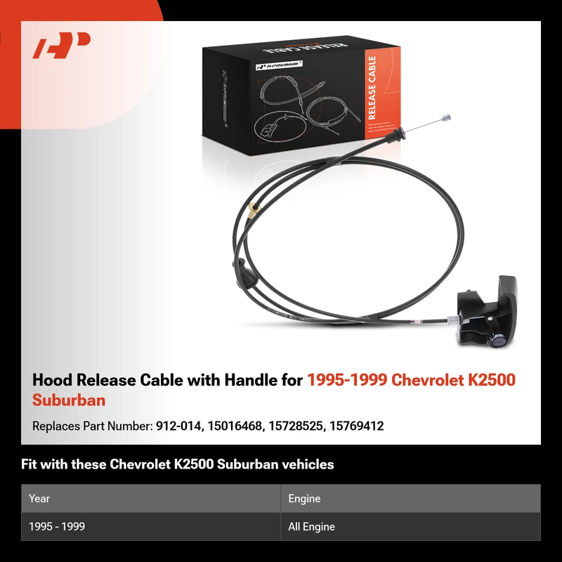 Hood Release Cable with Handle for 1995-1999 Chevrolet K2500 Suburban