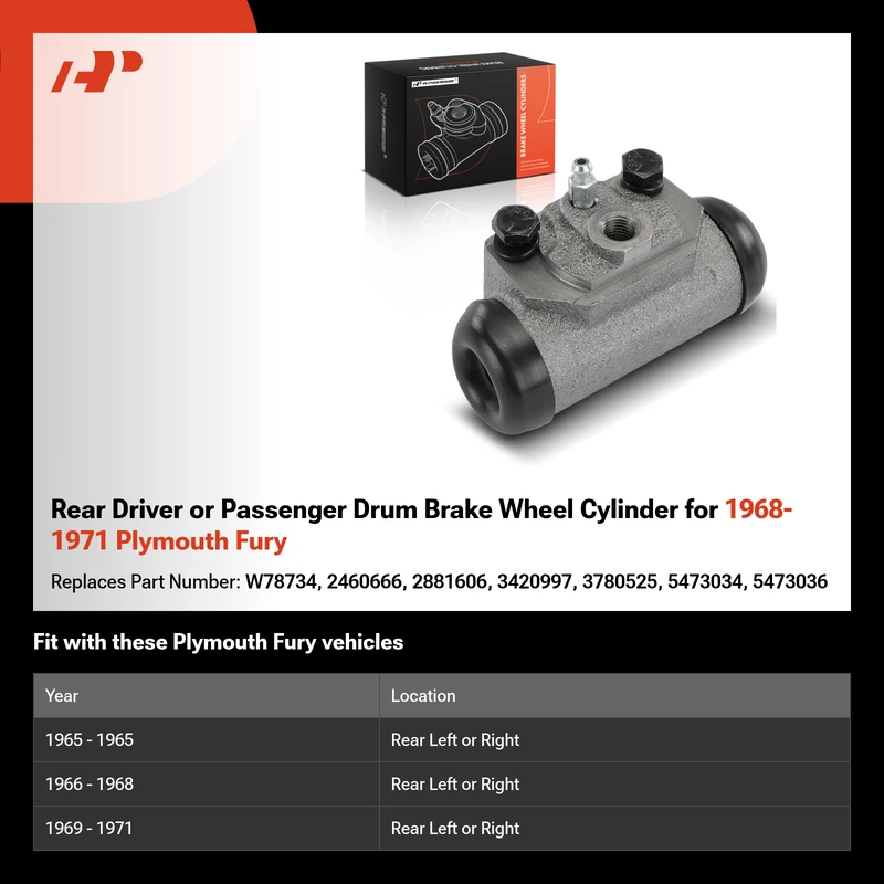 Rear Driver or Passenger Drum Brake Wheel Cylinder for 1968-1971 Plymouth Fury