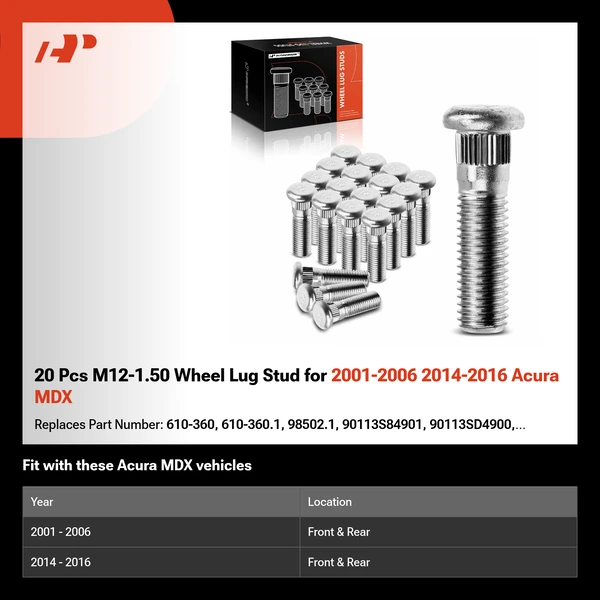 20 Pcs M12-1.50 Wheel Lug Stud for 2001-2006 2014-2016 Acura MDX