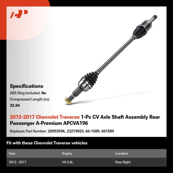 2012-2017 Chevrolet Traverse 1-Pc CV Axle Shaft Assembly Rear Passenger A-Premium APCVA196