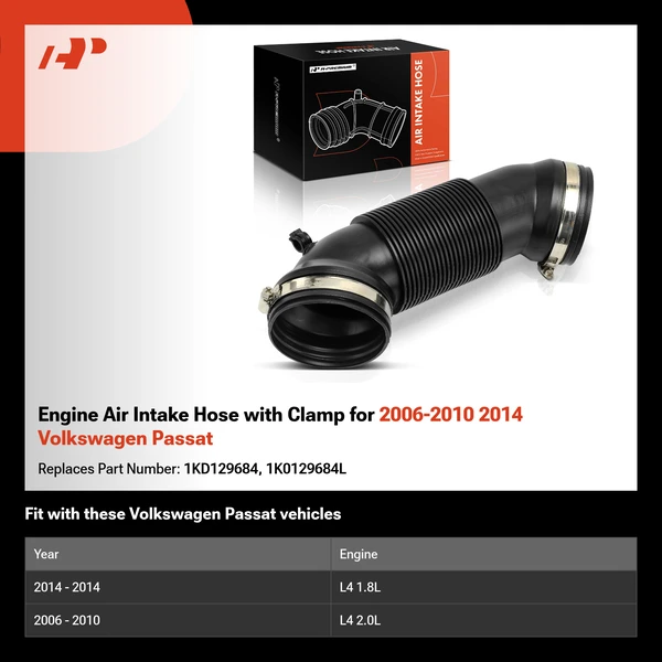 Engine Air Intake Hose with Clamp for 2006-2010 2014 Volkswagen Passat