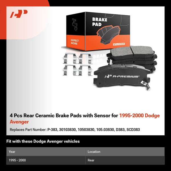 4 Pcs Rear Ceramic Brake Pads with Sensor for 1995-2000 Dodge Avenger