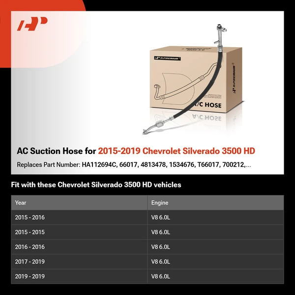 AC Suction Hose for 2015-2019 Chevrolet Silverado 3500 HD