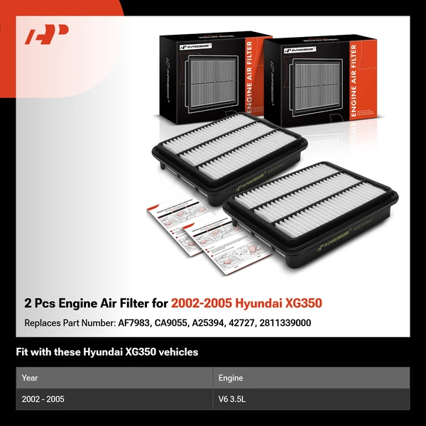 2 Pcs Engine Air Filter for 2002-2005 Hyundai XG350