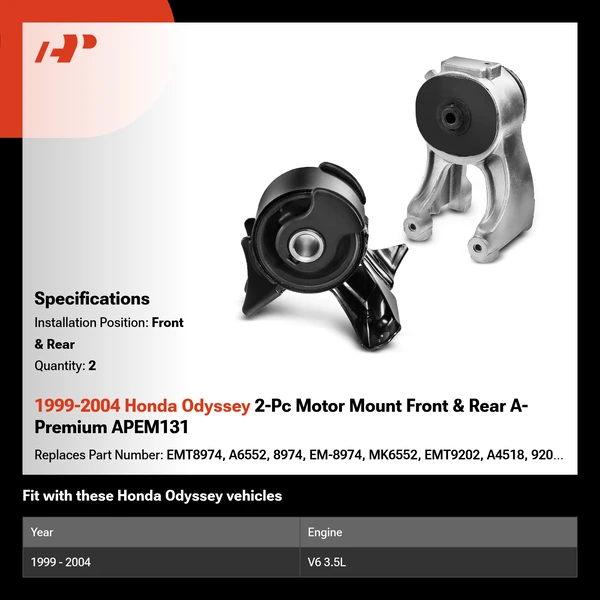 1999-2004 Honda Odyssey 2-Pc Motor Mount Front & Rear A-Premium APEM131