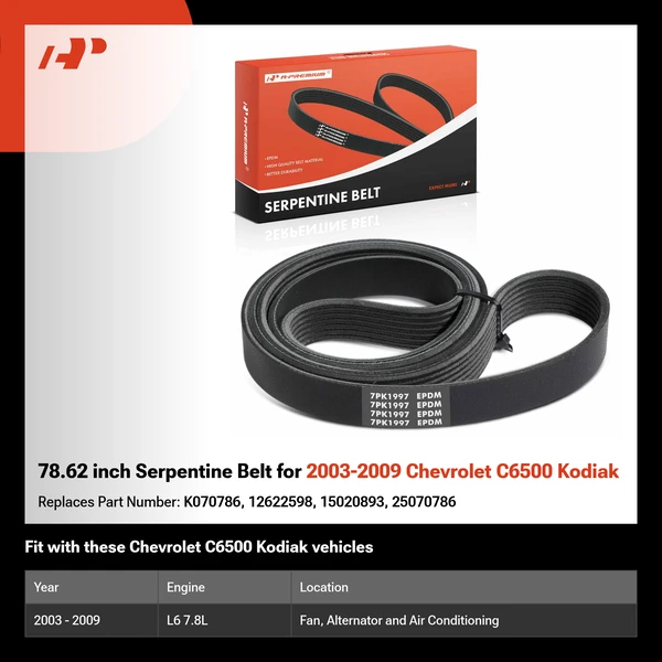 78.62 inch Serpentine Belt for 2003-2009 Chevrolet C6500 Kodiak