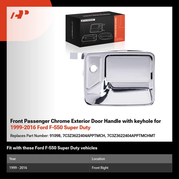 Front Passenger Chrome Exterior Door Handle with keyhole for 1999-2016 Ford F-550 Super Duty