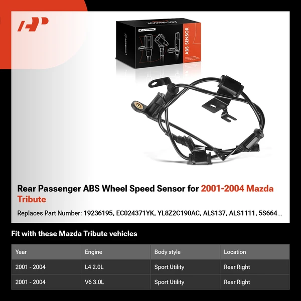 Rear Passenger ABS Wheel Speed Sensor for 2001-2004 Mazda Tribute