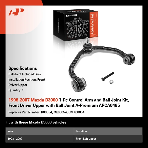 1998-2007 Mazda B3000 1-Pc Control Arm and Ball Joint Kit, Front Driver Upper with Ball Joint A-Premium APCA0485