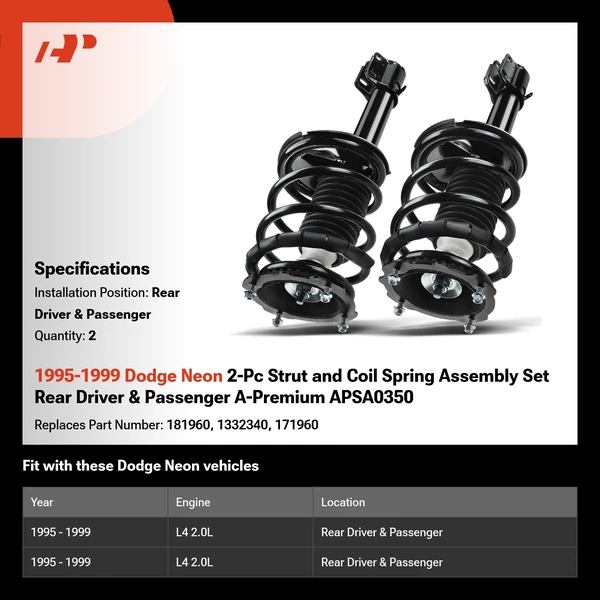 1995-1999 Dodge Neon 2-Pc Strut and Coil Spring Assembly Set Rear Driver & Passenger A-Premium APSA0350