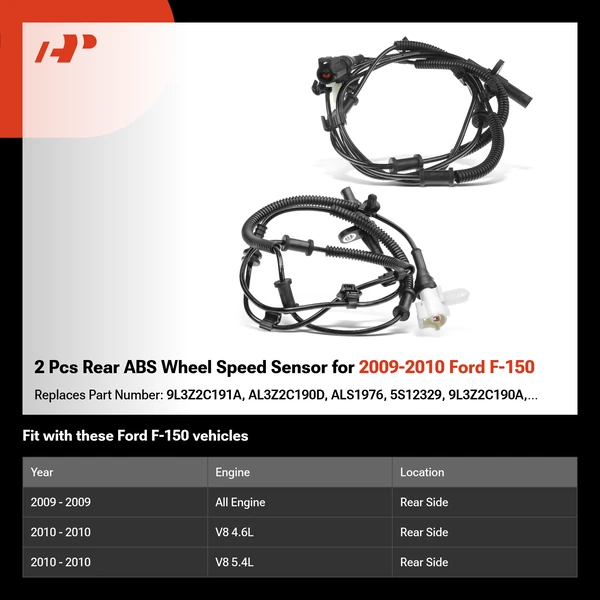 2 Pcs Rear ABS Wheel Speed Sensor for 2009-2010 Ford F-150
