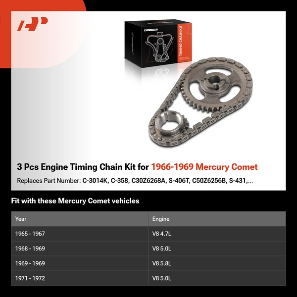3 Pcs Engine Timing Chain Kit for 1966-1969 Mercury Comet