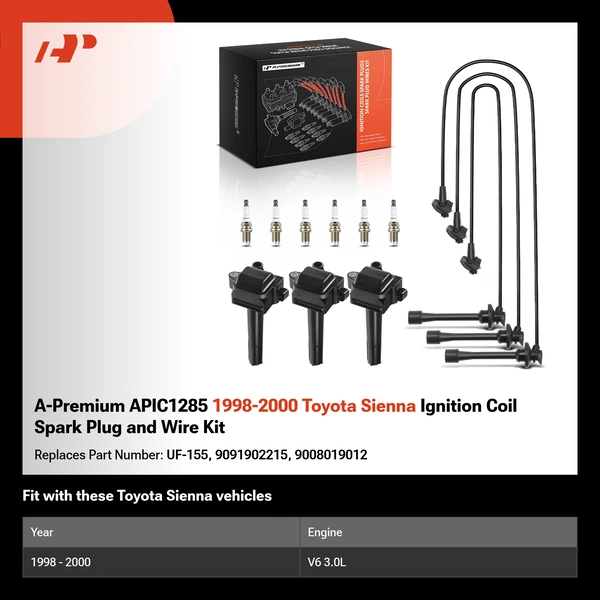 A-Premium APIC1285 1998-2000 Toyota Sienna Ignition Coil Spark Plug and Wire Kit