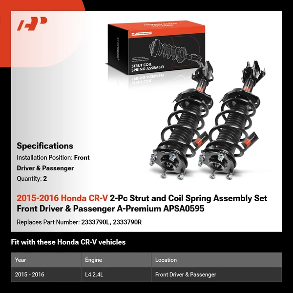 2015-2016 Honda CR-V 2-Pc Strut and Coil Spring Assembly Set Front Driver & Passenger A-Premium APSA0595