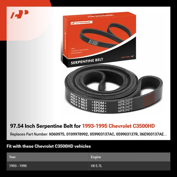 97.54 Inch Serpentine Belt for 1993-1995 Chevrolet C3500HD