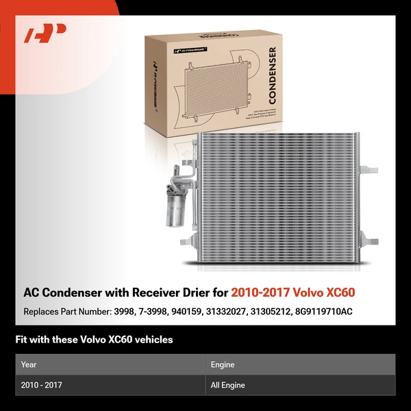 AC Condenser with Receiver Drier for 2010-2017 Volvo XC60