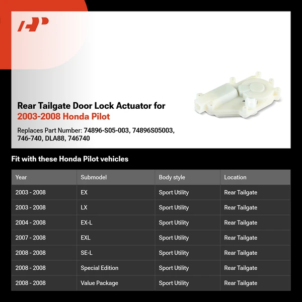 Rear Tailgate Door Lock Actuator for 2003-2008 Honda Pilot
