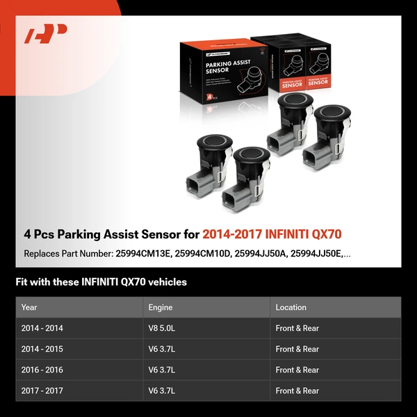 4 Pcs Parking Assist Sensor for 2014-2017 INFINITI QX70