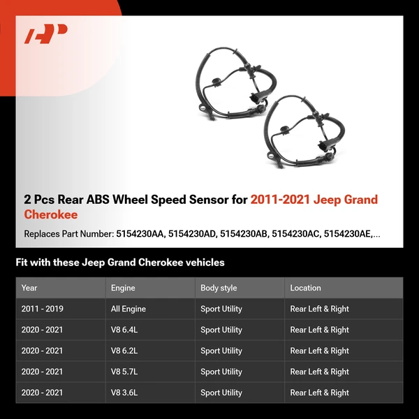2 Pcs Rear ABS Wheel Speed Sensor for 2011-2021 Jeep Grand Cherokee