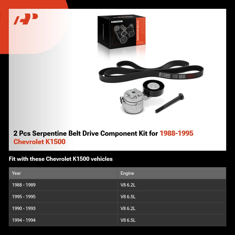 2 Pcs Serpentine Belt Drive Component Kit for 1988-1995 Chevrolet K1500