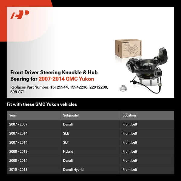 Front Driver Steering Knuckle & Hub Bearing for 2007-2014 GMC Yukon