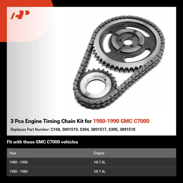 3 Pcs Engine Timing Chain Kit for 1980-1990 GMC C7000