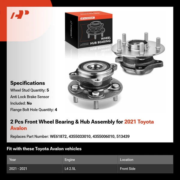 2 Pcs Front Wheel Bearing & Hub Assembly for 2021 Toyota Avalon