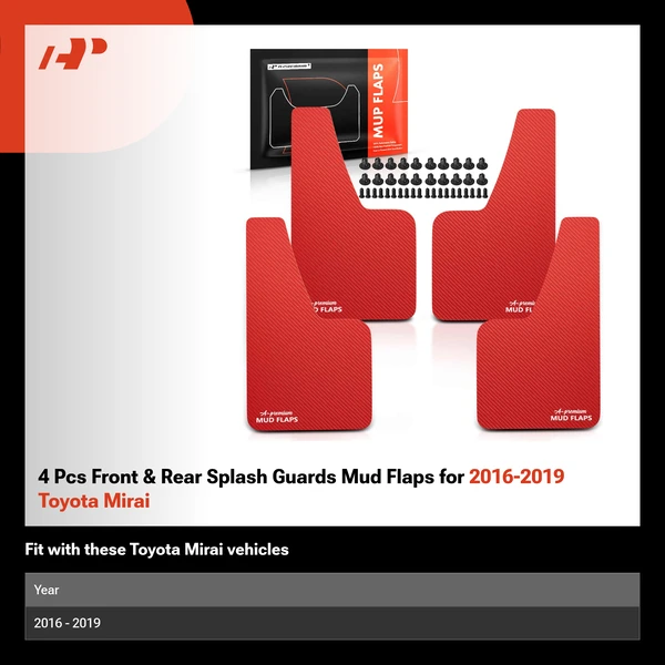 4 Pcs Front & Rear Splash Guards Mud Flaps for 2016-2019 Toyota Mirai