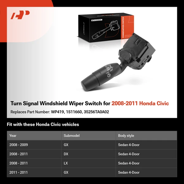 Turn Signal Windshield Wiper Switch for 2008-2011 Honda Civic