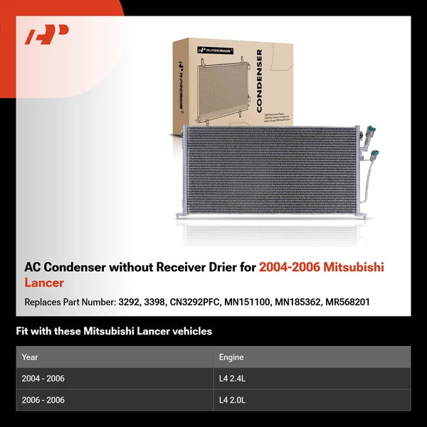 AC Condenser without Receiver Drier for 2004-2006 Mitsubishi Lancer