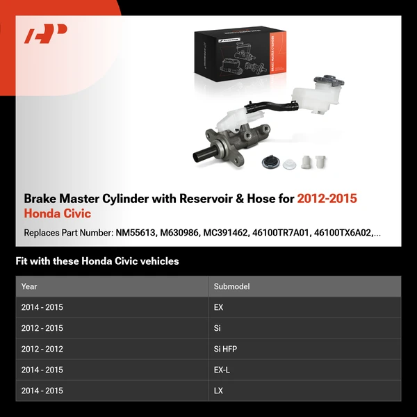 Brake Master Cylinder with Reservoir & Hose for 2012-2015 Honda Civic