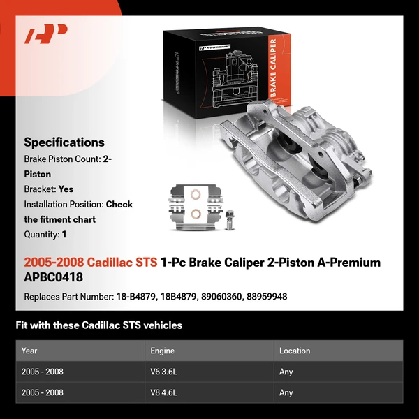 2005-2008 Cadillac STS 1-Pc Brake Caliper 2-Piston A-Premium APBC0418