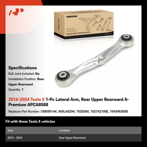 2016-2024 Tesla X 1-Pc Lateral Arm, Rear Upper Rearward A-Premium APCA8588