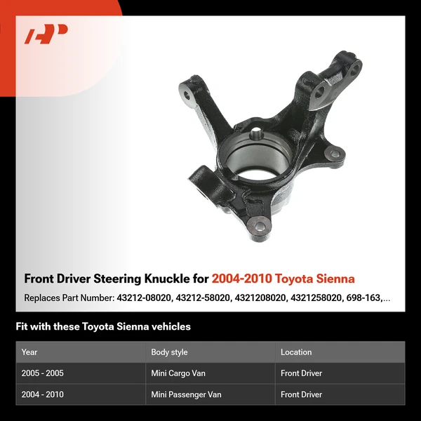 Front Driver Steering Knuckle for 2004-2010 Toyota Sienna