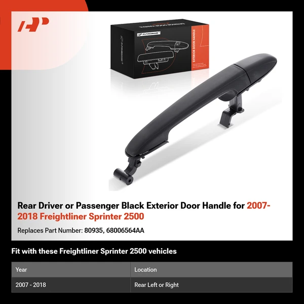 Rear Driver or Passenger Black Exterior Door Handle for 2007-2018 Freightliner Sprinter 2500