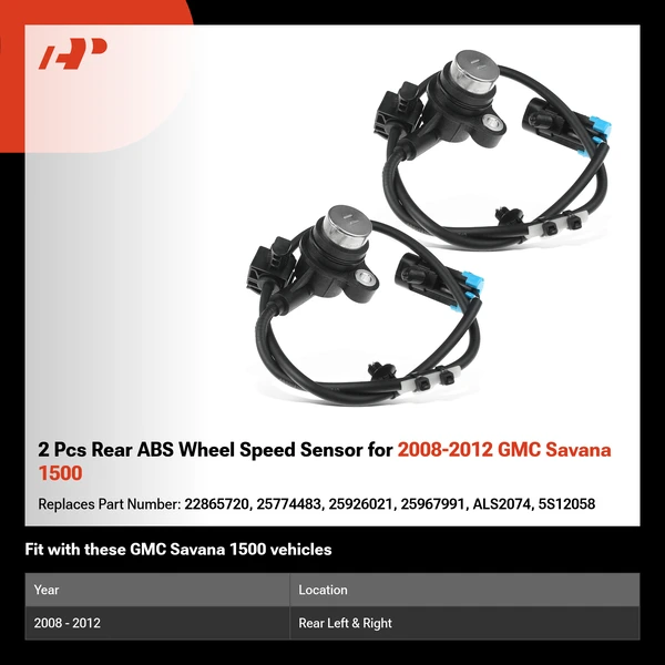 2 Pcs Rear ABS Wheel Speed Sensor for 2008-2012 GMC Savana 1500