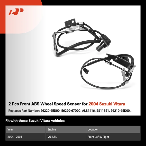2 Pcs Front ABS Wheel Speed Sensor for 2004 Suzuki Vitara