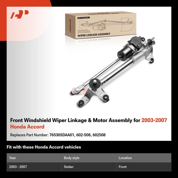 Front Windshield Wiper Linkage & Motor Assembly for 2003-2007 Honda Accord