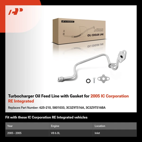 Turbocharger Oil Feed Line with Gasket for 2005 IC Corporation RE Integrated