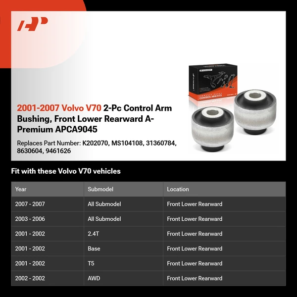 2001-2007 Volvo V70 2-Pc Control Arm Bushing, Front Lower Rearward A-Premium APCA9045