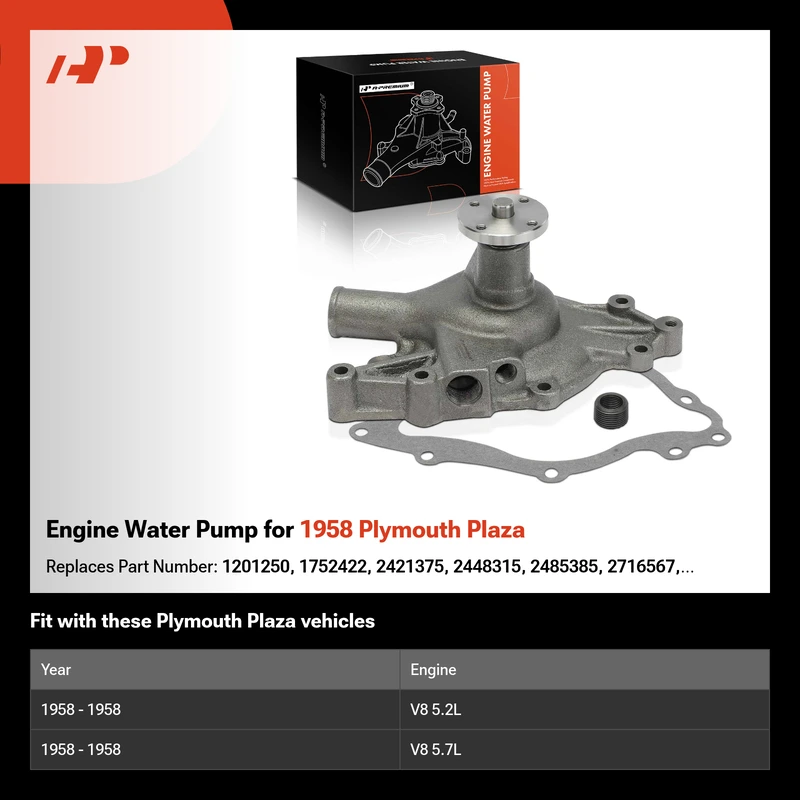 Engine Water Pump for 1958 Plymouth Plaza