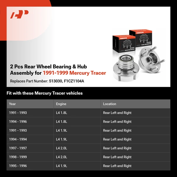 2 Pcs Rear Wheel Bearing & Hub Assembly for 1991-1999 Mercury Tracer