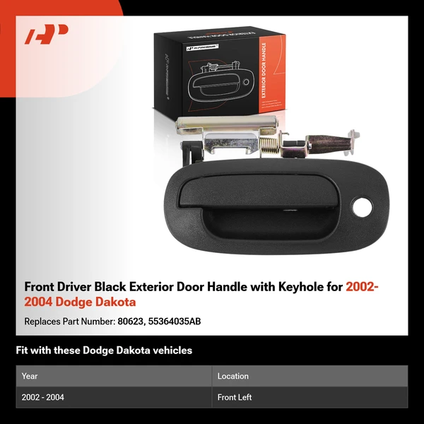 Front Driver Black Exterior Door Handle with Keyhole for 2002-2004 Dodge Dakota