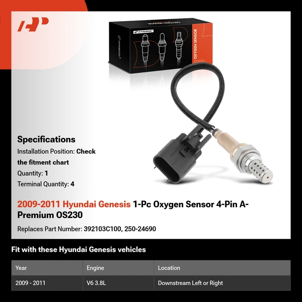 2009-2011 Hyundai Genesis 1-Pc Oxygen Sensor 4-Pin A-Premium OS230