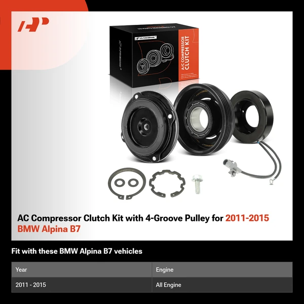 AC Compressor Clutch Kit with 4-Groove Pulley for 2011-2015 BMW Alpina B7