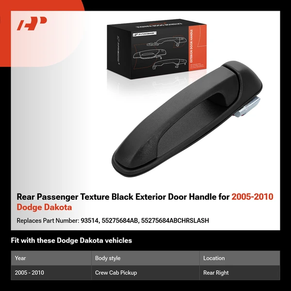 Rear Passenger Texture Black Exterior Door Handle for 2005-2010 Dodge Dakota